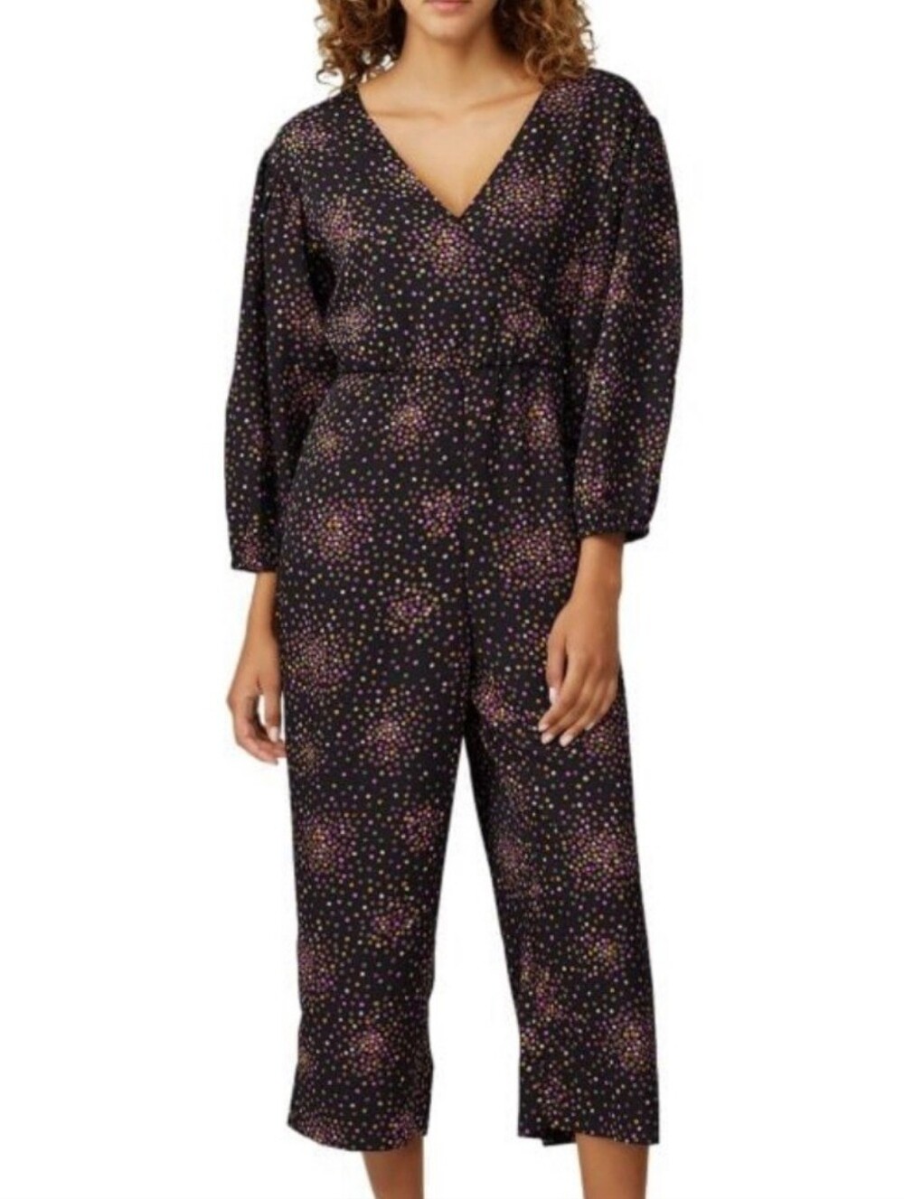 kate spade Black Pink Gold Polka Dot V-Neck Jumpsuit.